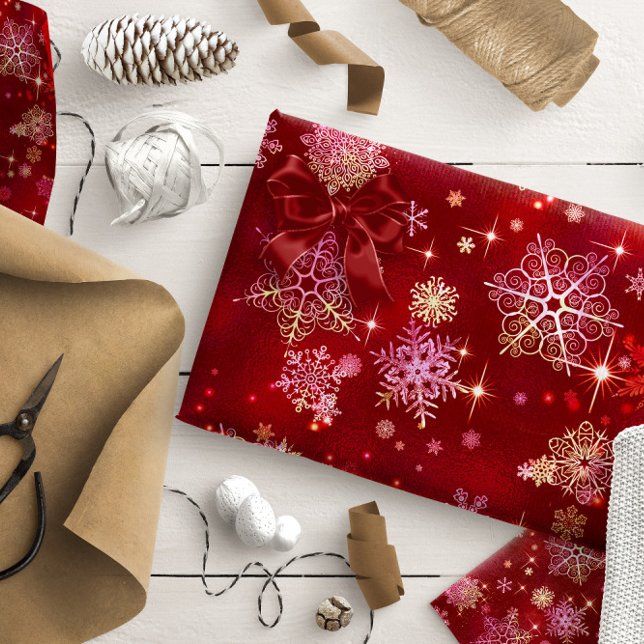 Papel De Presente Prettiest Snowflakes Padrão Red ID846 (Criador carregado)