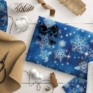 Papel De Presente Prettiest Snowflakes Standard Blue ID846