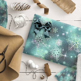 Papel De Presente Prettiest Snowflakes, Teal ID846