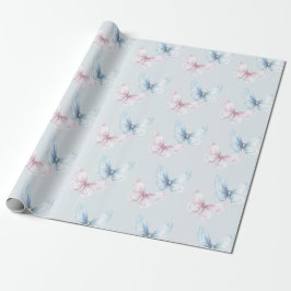 Papel De Presente Pretty Blue Pink Butterflies Birthday