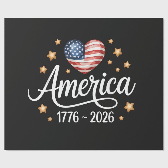 Papel De Presente Pretty Flag Heart 1776-2026 July 4th 250th (Aberto)