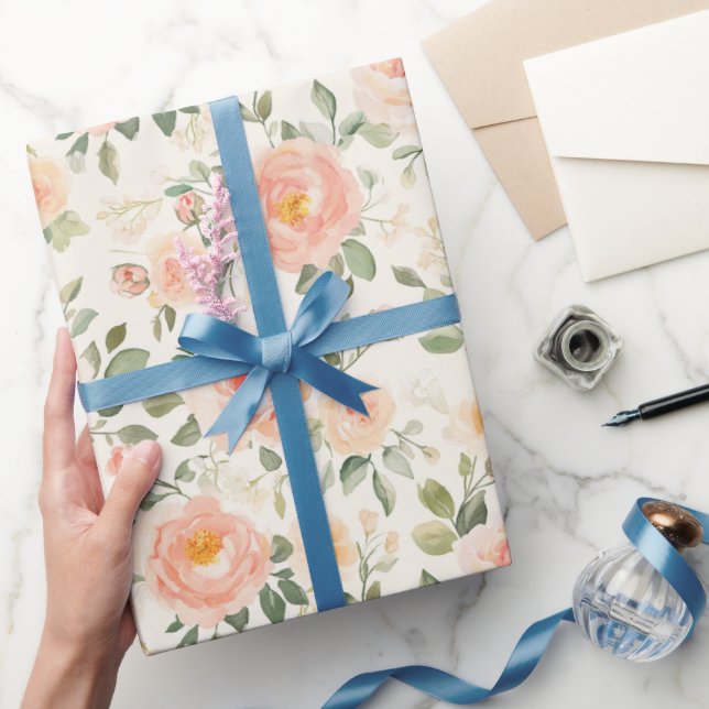 Papel De Presente Pretty Peach Flowers Bridal Shower (Presentear)