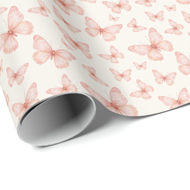 Papel De Presente Pretty pink butterflies (Ponta do rolo)