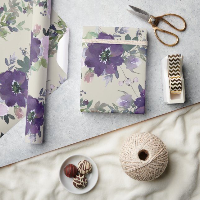 Papel De Presente Pretty Purple Watercolor Flowers (Artesanato)