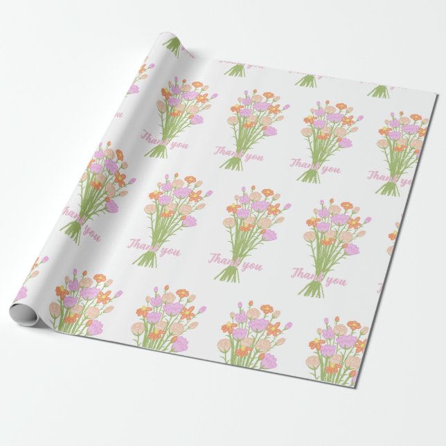 Papel De Presente Pretty Wildflower Pastel Bridal Shower Thank You  (Desenrolado)