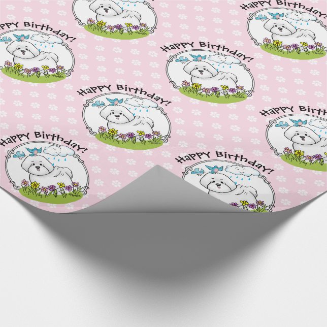 Papel De Presente Primavera Bichon Frise Dog com Flores - Cute (Ponta)