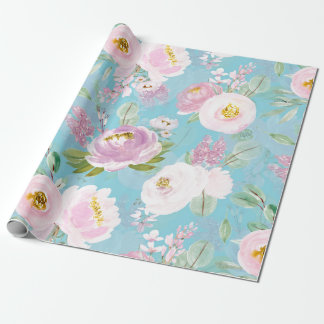 Papel De Presente Primavera Boho Hand desenhava flores em teal