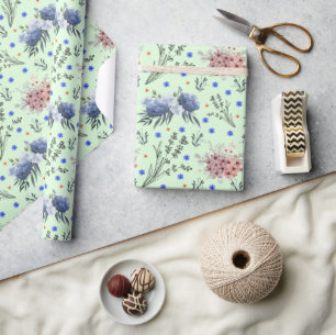 Papel De Presente Primavera Botânico Flor Verde