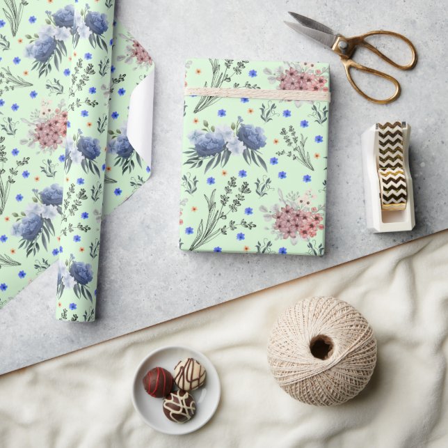 Papel De Presente Primavera Botânico Flor Verde (Artesanato)