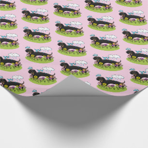 Papel De Presente Primavera Dachshund Dog Dachsie (preto e bronzeado