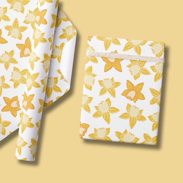 Papel De Presente Primavera Daffodil (Spring daffodil yellow floral wrapping paper rolls. Matching items available. )