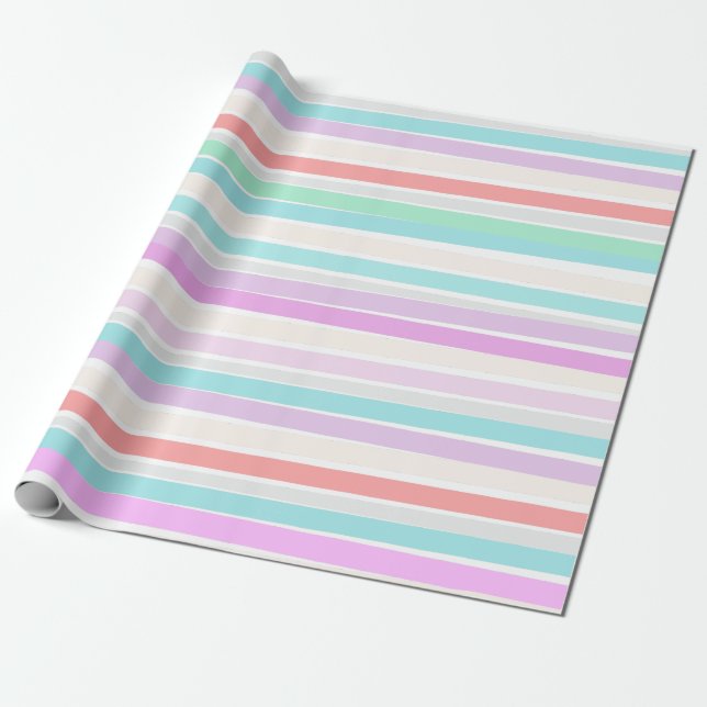 Papel De Presente Primavera de cores de verão em faixas (Desenrolado)