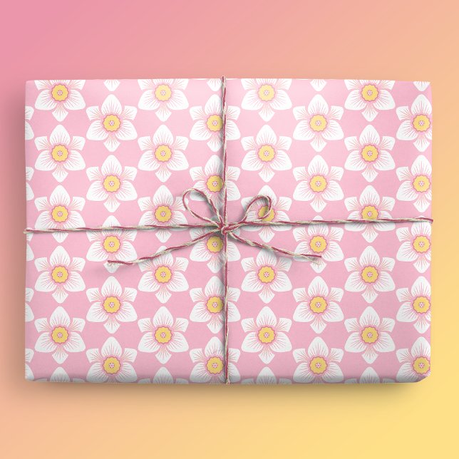 Papel De Presente Primavera de Daffodilo Rosa (Daffodil Gift Mockup)