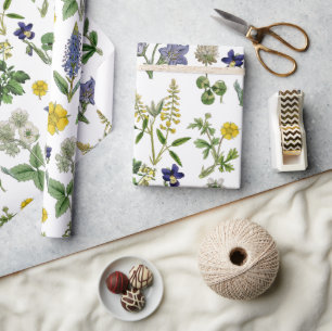 Papel De Presente Primavera de Flor Amarelo e Roxo