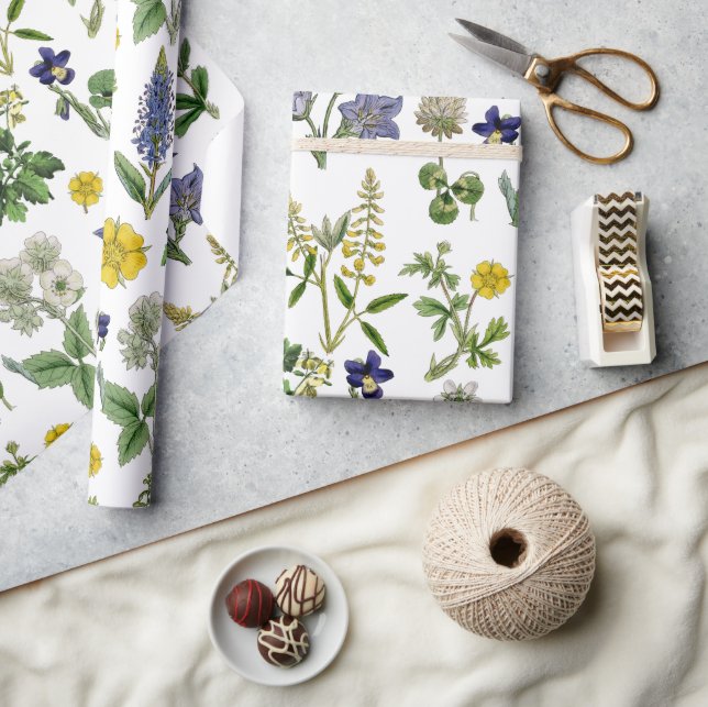 Papel De Presente Primavera de Flor Amarelo e Roxo (Artesanato)