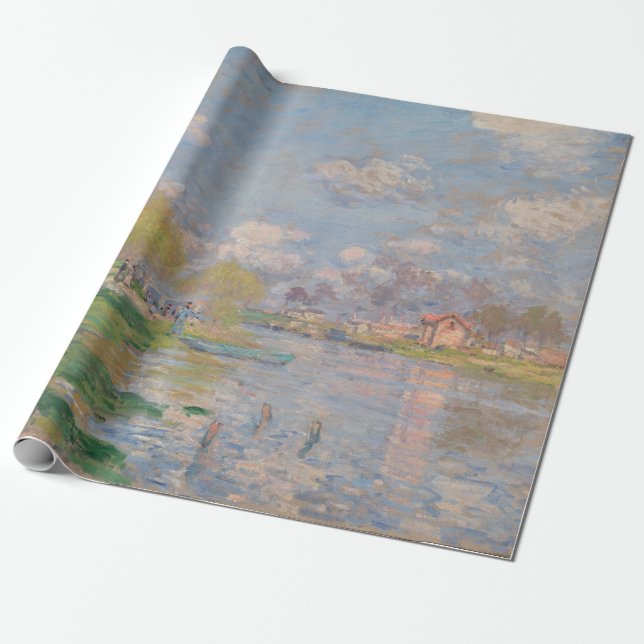 Papel De Presente Primavera do Sena por Monet Impressionist (Desenrolado)
