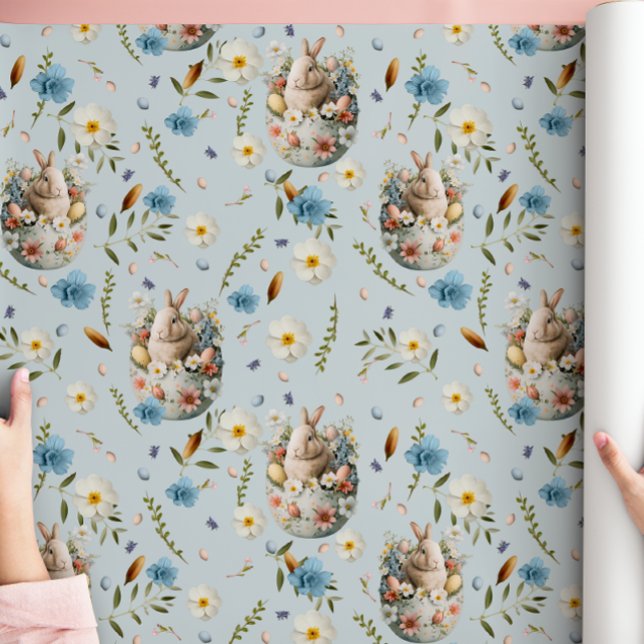 Papel De Presente Primavera Floral Celebração de Coelhinhos de Pásco (Criador carregado)