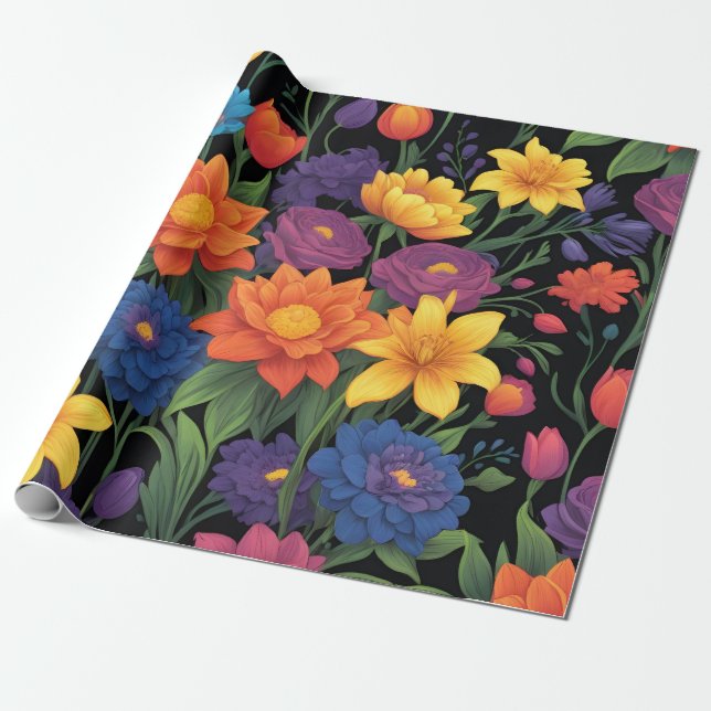 Papel De Presente Primavera floral colorido (Desenrolado)