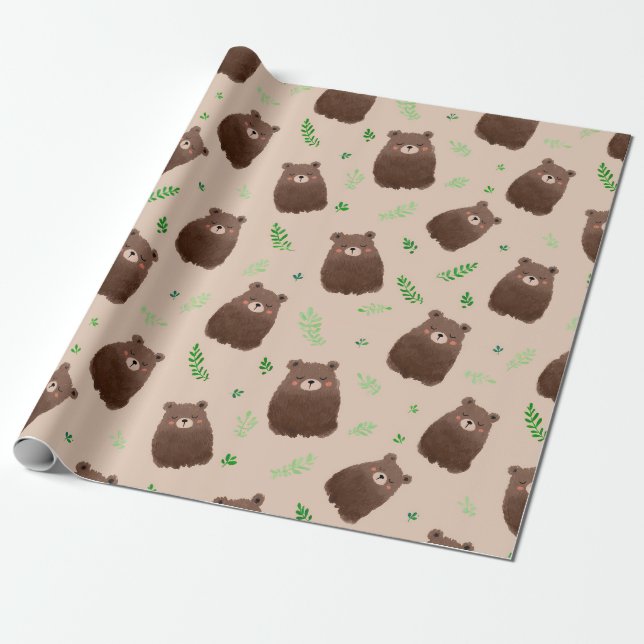 Papel de Presente Primavera Floresta Urso (Desenrolado)