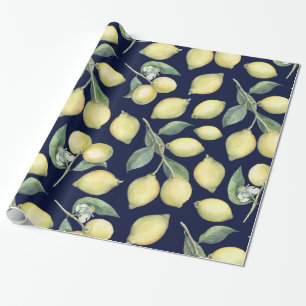 Papel De Presente Primavera Galhos de limão amarelo de cor aquátic