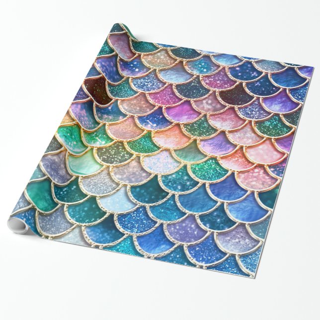Papel De Presente Primavera Mermaid Glitter Scals - Mermaidescales (Desenrolado)