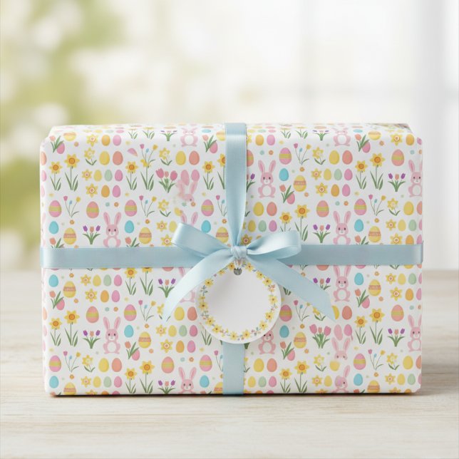 Papel De Presente Primavera Para A Alegria! Envolvimento de Coelhinh (Spring Into Joy! Easter Bunny & Daffodil Wrapping Wrapping Paper)