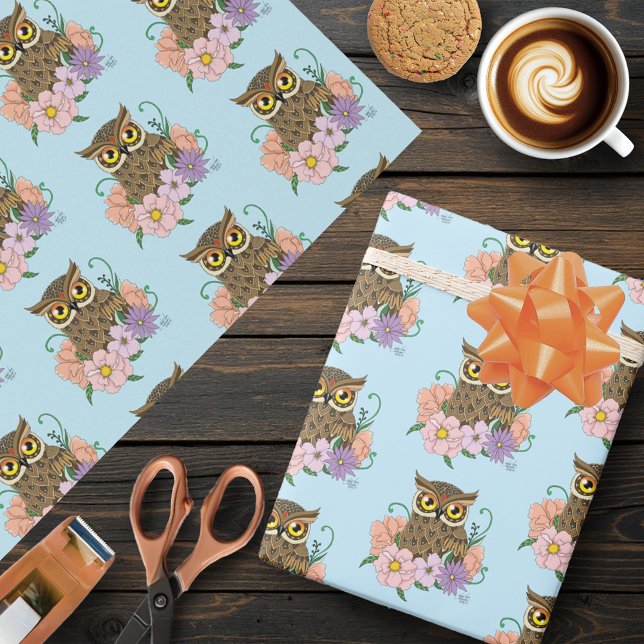 Papel De Presente Primavera Pastel Flowers Owl (Criador carregado)