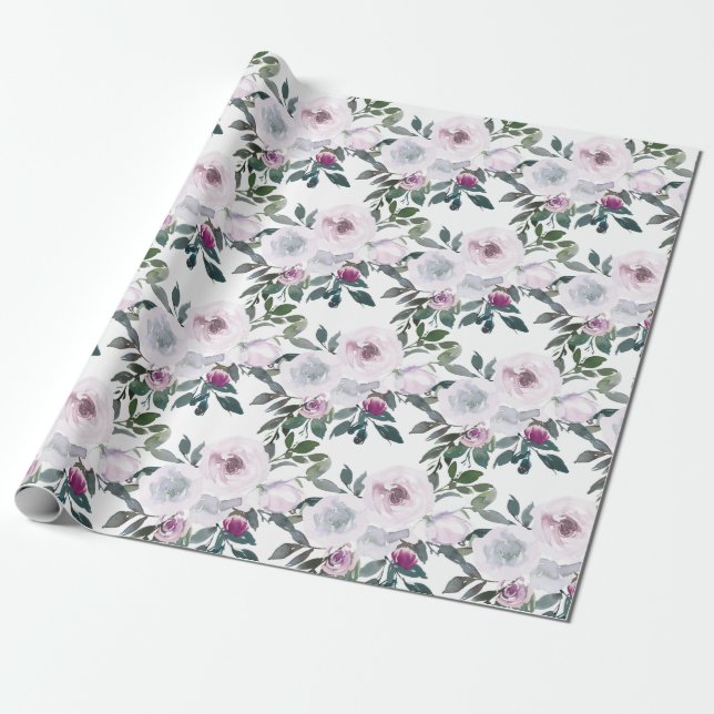 Papel De Presente Primavera romântico Florals | Watercolor (Desenrolado)