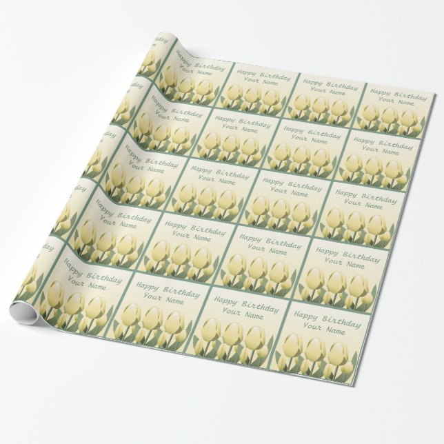Papel De Presente Primavera Tulipas Aniversário Fecho Amarelo Person (Desenrolado)