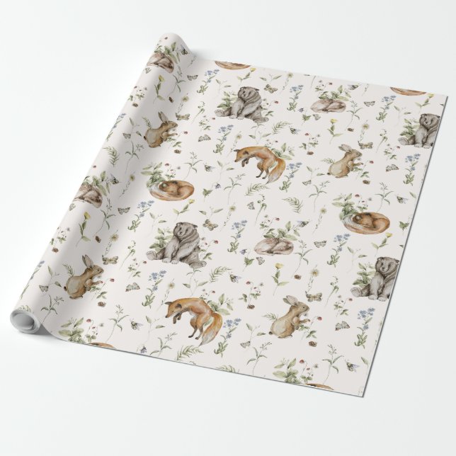Papel De Presente Primavera Verão Woodland Animal Baby Nursert Gift (Desenrolado)