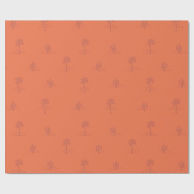 Papel De Presente Primaveras Retro Palm Cactus em Cores Terrestres (Aberto)