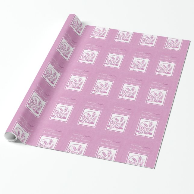 Papel De Presente Primeira Comunhão da Filha, Rosa (Desenrolado)
