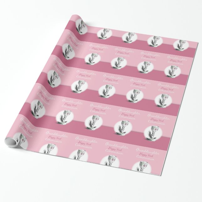 Papel De Presente Primeira Comunhão da Netas em Rosa, Cálice (Desenrolado)