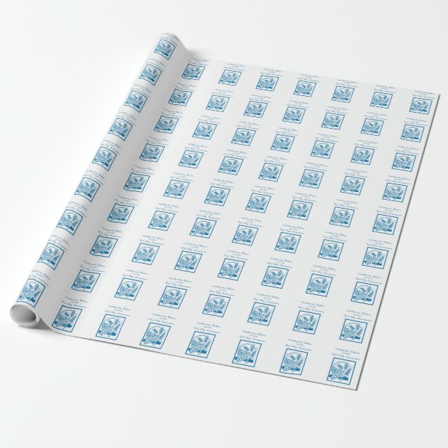 Papel De Presente Primeira Comunhão do Afilhado, Trigo, Uvas Azul (Desenrolado)