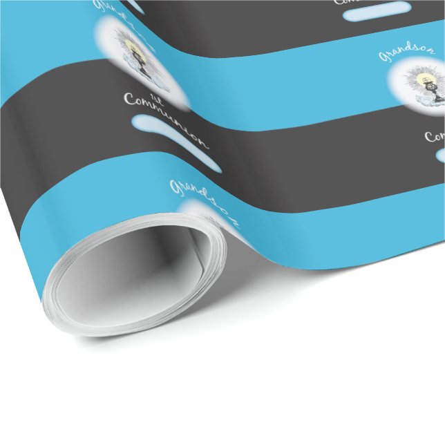 Papel De Presente Primeira Comunhão do Neto, Xícara Azul (Ponta do rolo)