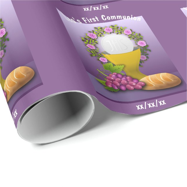 Papel De Presente Primeira Comunhão Personalizada, Santo Eucarista P (Ponta do rolo)