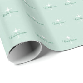 Papel De Presente Primeira Comunhão, Roteiro em Verde Suave