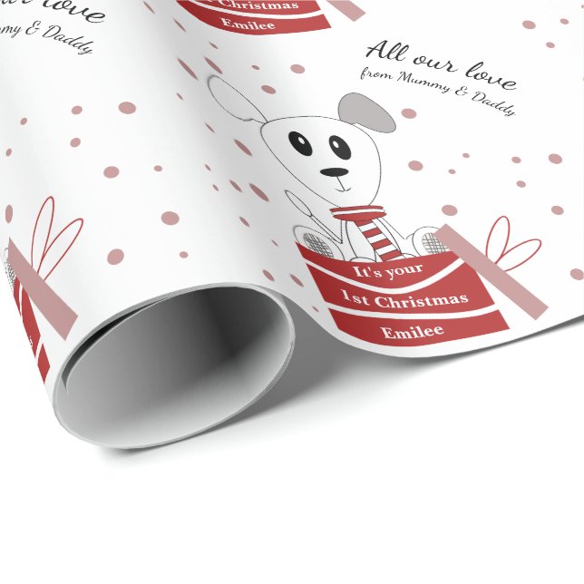 Papel De Presente Primeira Cupada de Natal em Presentes (Vermelho) (Ponta do rolo)