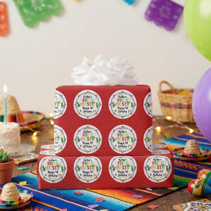 Papel De Presente Primeira Festa Colorida Mexicana de 1º Aniversário