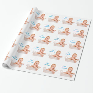 Papel De Presente Primeira Foto de Natal do Bebê