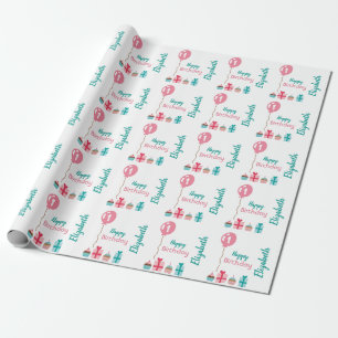 Papel De Presente Primeira menina personalizada do aniversário