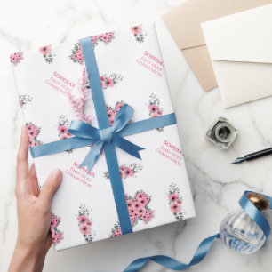 Papel De Presente Primeira Sagrada Menina Chic Rosa Cruz Flor Rosa