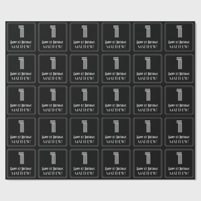 Papel De Presente primeiro aniversario: Art Deco Inspira "1" com nom (Aberto)