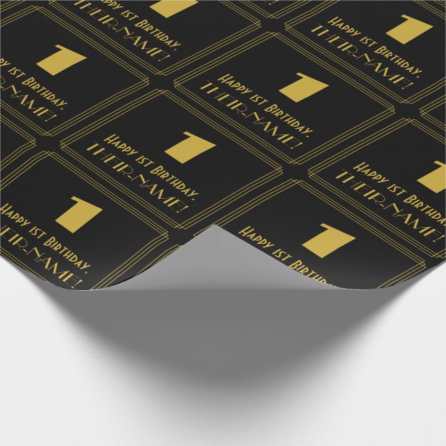 Papel De Presente primeiro aniversario - Art Deco Inspira "1" & Nome (Ponta)