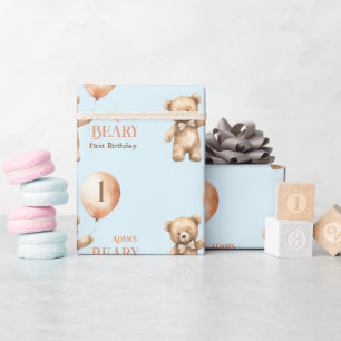 Papel De Presente Primeiro aniversario de Bear Blue Boy Minimer