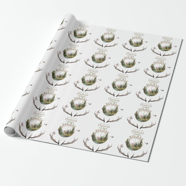 Papel De Presente Primeiro Aniversário de Caça do Grande (Desenrolado)