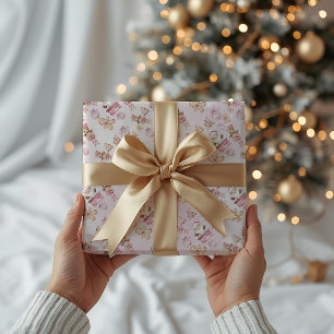 Papel De Presente primeiro aniversario de neve cor-de-água rosa Nata