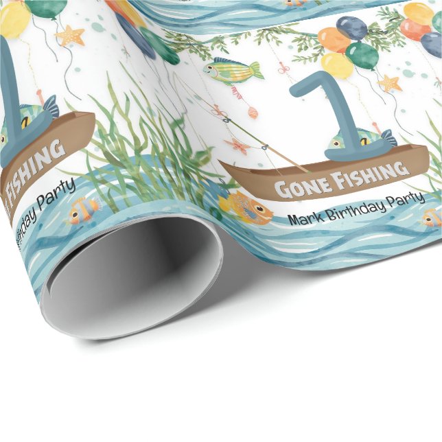 Papel De Presente Primeiro aniversario de pesca (Ponta do rolo)