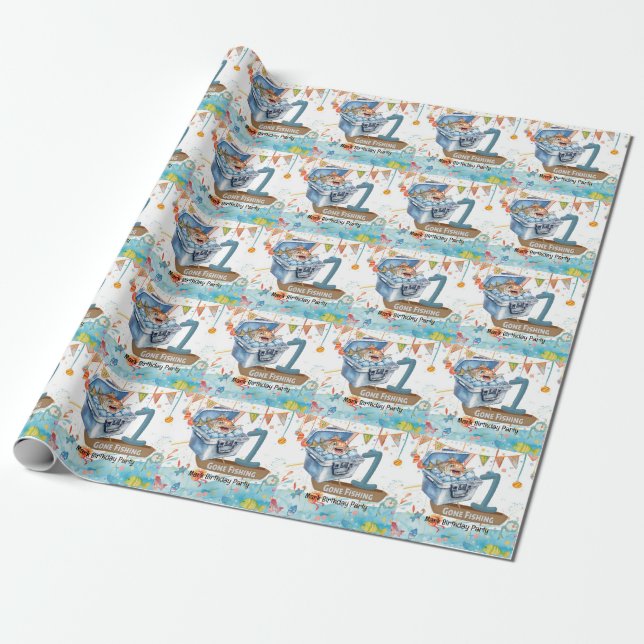 Papel De Presente Primeiro aniversario de pesca (Desenrolado)