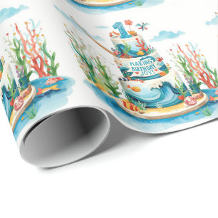 Papel De Presente Primeiro aniversario de pesca com Bolo